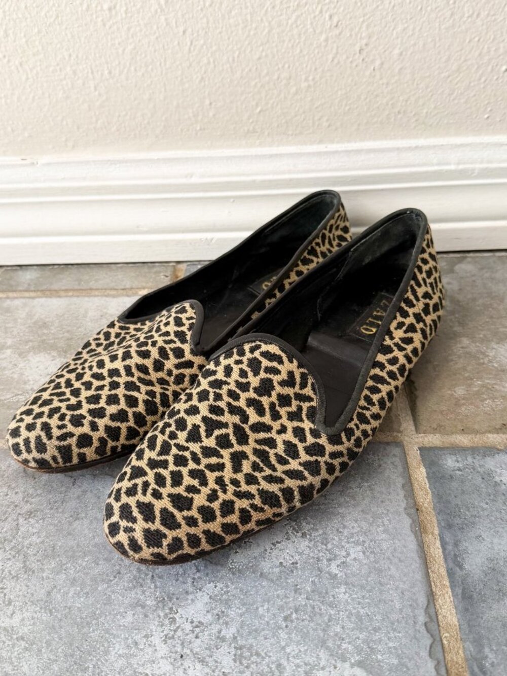 ZALO Leopard Print Fabric Loafers Slip On Flats Womens Size 10 Black Tan